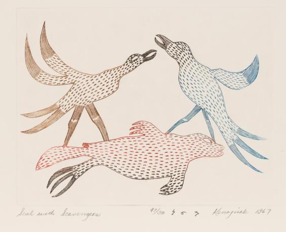 Seal with Scavengers, #61 from the 1967 Cape Dorset Print catalogue
