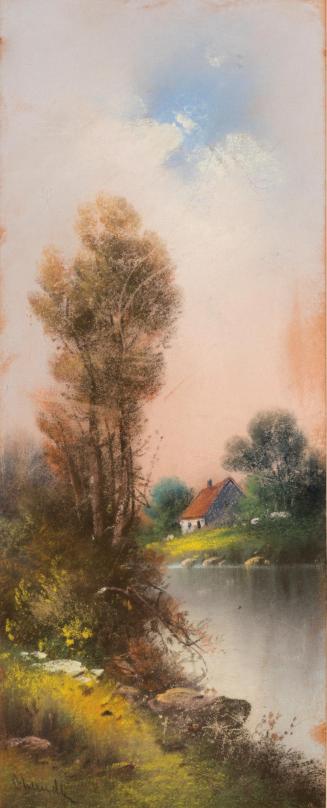 Cottage, River and Trees in Summer