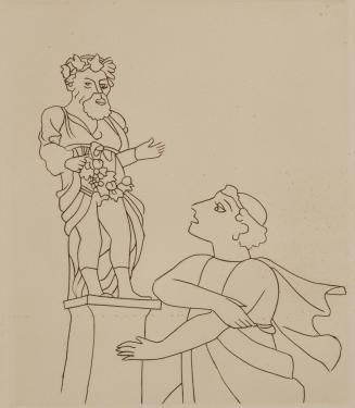 Untitled Illustration from Le Satyricon (worshipper at sculpture of Dionysus)
