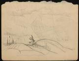 Untitled double-sided drawing (recto landscape, verso tree roots)