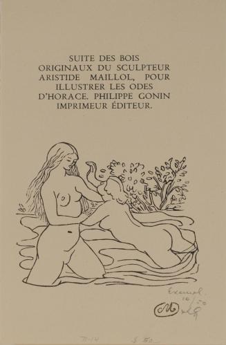 Title page illustration from Odes d'Horace (two nymphs bathing)