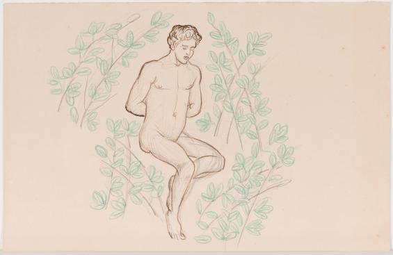 Seated Male Nude with Boughs