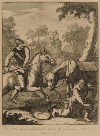 Don Quixote seizes the Barber's Bason for Mambrino's Helmet: Plate 5 from Six Illustrations for Don Quixote