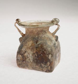 Two handled square bottomed glass jar