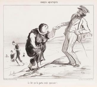 Le flot qui la porta recule épouvanté!, from the series Croquis Aquatiques, published in Le Charivari
