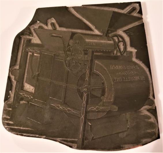 Woodblock of C. Russ & Sons Co. machinery, Beamsville, Ontario