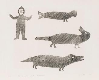 Man Watching Sea Animals, #55 from the 1963 Cape Dorset Print catalogue
