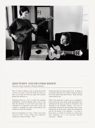 Kris Purdy & Heather Bishop, Musicians, Singer-songwriters; Winnipeg, Manitoba, from Faces of Feminism