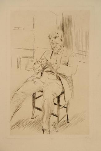 Selbstbildnis, im Atelier radierend / Self-portrait, Etching in the Studio
