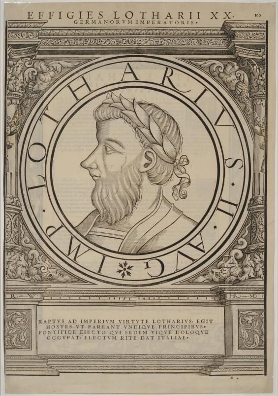 Portrait of the Emperor Lothair II, German King and Holy Roman Emperor; Illustration from Imperatorum romanorum omnium orientalium et occidentalium verissimae imagines ex antiquis numismatis