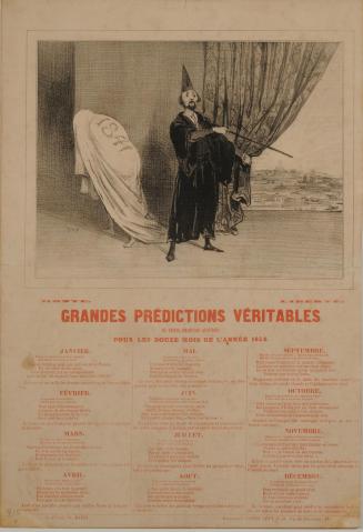 Honte. Liberté. Grands Prédictions Véritables du triple Charivari pour les douze mois de l'année 1842 /  Truth. Shame. Great and truthful predictions by the triple daily Charivari for the 12 months of the year 1842