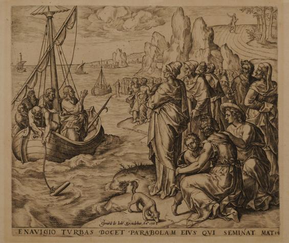 Christ relating the Parable from a Ship, from the Thesaurus Novi Testamenti elegantissimis iconibus expressus continens historias atque miracula do[mi] ni nostri Iesu Christi