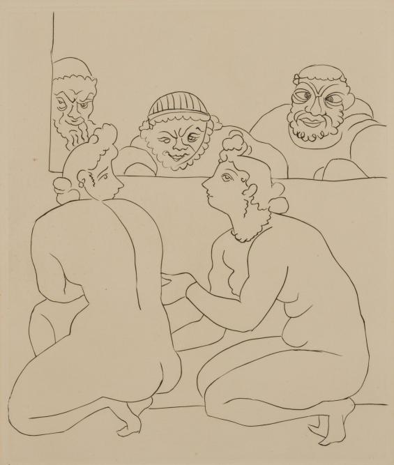 Untitled Illustration from Le Satyricon (three men at a window)