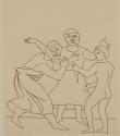 Untitled Illustration from Le Satyricon (boy with knife confronts two men)