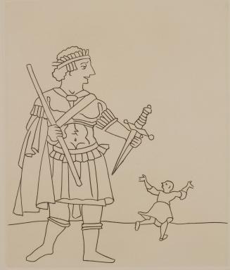 Untitled Illustration from Le Satyricon (armed soldier and fleeing man)
