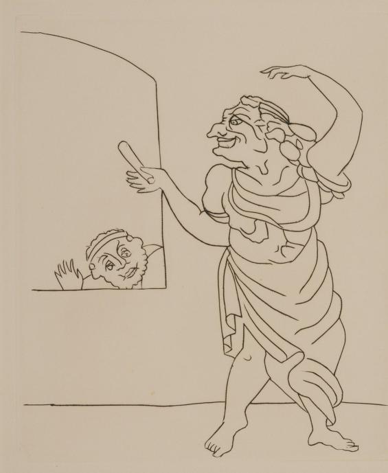 Untitled Illustration from Le Satyricon (two figures, one dancing)