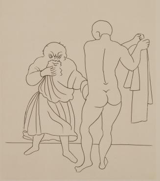 Untitled Illustration from Le Satyricon (two male figures, one nude)