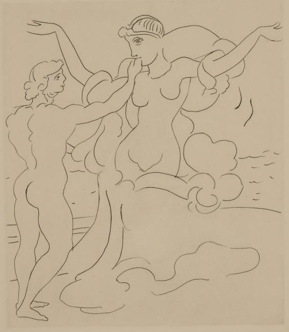 Untitled Illustration from Le Satyricon (nude woman on beach with male figure)