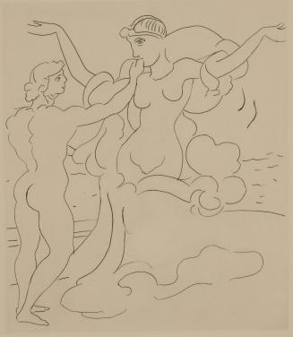 Untitled Illustration from Le Satyricon (nude woman on beach with male figure)