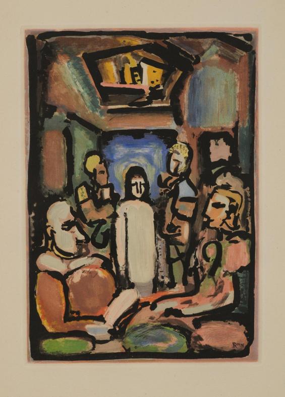 Christ et les Exegetes / Christ Appearing Before the Sanhedrin, Plate XIV from the book Passion by André Suarès