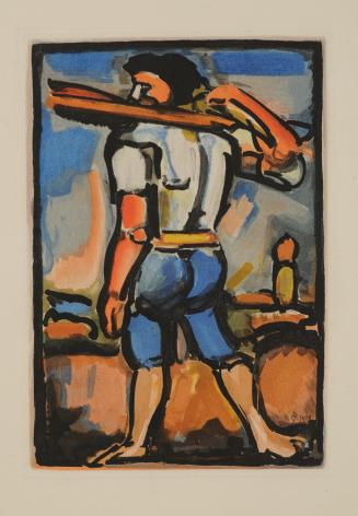 Aide-Bourreau portant un des bois de la croix, vers la gauche / Henchman's Aide Carrying Part of the Cross, Facing Left, Plate XVI from the book Passion by André Suarès