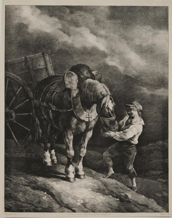 Garçon donnant l'avoine au cheval dételé / Boy Giving Oats to a Work-Horse