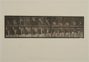 Plate 157. Jumping, running twist high jump. From Volume 5, Males (pelvis cloth) of Animal Locomotion: an electrophotographic investigation of consecutive phases of Animal Locomotion