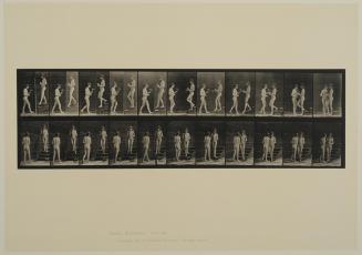 Plate 448. Woman descending stairs with a goblet meets another woman with a bouquet. From Volume 4, Females (nude) of Animal Locomotion: an electrophotographic investigation of consecutive phases of Animal Locomotion