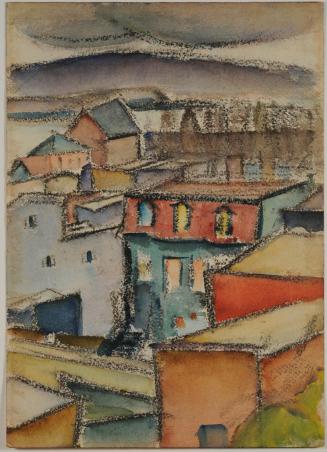 Untitled (cityscape) and verso untitled (landscape with archer)