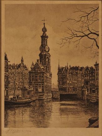 Amsterdam Canal Scene with view of the Muntorren