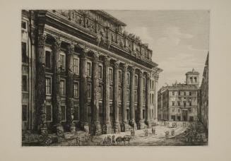 Veduta dell avanzo del fianco del Portico, che circondava la Cella del Tempio di Antonino Pio in oggi Dogana di Terra e Piazza di Pietra,