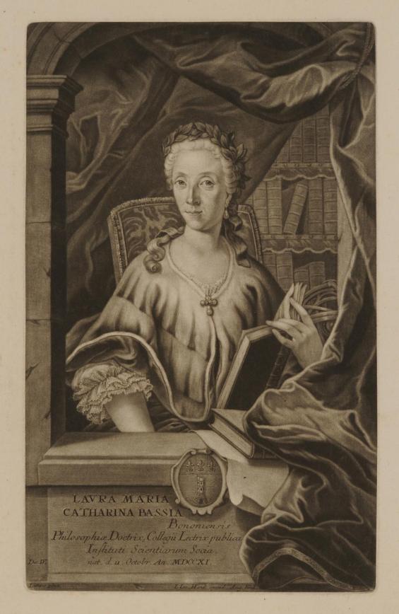 Laura Maria Catherina Bassia; an illustration from Johann Jakob Brucker's Pinacotheca Scriptorum Nostra Aetate Literis Illustrium