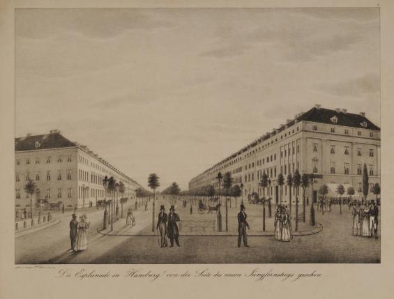 Die Esplanade in Hamburg von der Seite des neuen Jungfernstiegs geschen / The Esplanade in Hamburg, seen from the side of the new Jungfernstieg