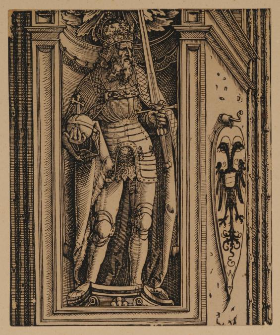 King Fridrich (?) in armour, from the Triumphal Arch of Maximilian I