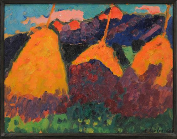 Murnauer Landschaft mit drei Heuhafen / Murnau Landscape with Three Haystacks