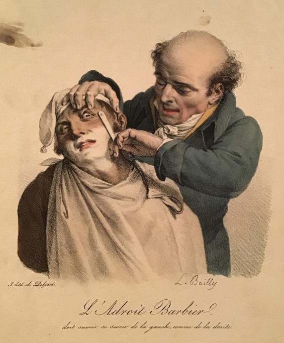 L'Adroit Barbier doit savoir se servir de la gauche, comme de la droit, de la Collection des Profils et Grimaces / The Skillful Barber Must Know How To Use the Left, as the Right, from the Collection of Profiles and Grimaces