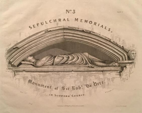 Monument of Sir Robert de Dere in Sudborough Church, Plate 11 and title page from Sepulchral Memorials No. 3, a Series of Engravings from the Most Interesting Effigies, Altar-Tombs and Monuments