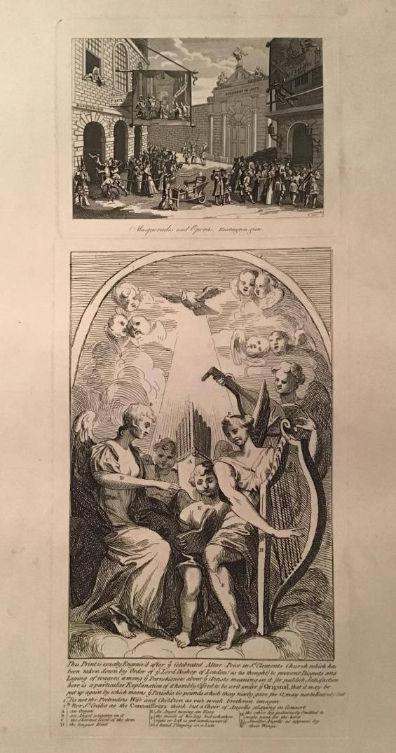 Masquerade and Operas, Burlington Gate and A Burlesque on Kent's Altarpiece at St. Clement Danes, from Hogarth Restored, the Whole Works of the Celebrated William Hogarth as Originally Published